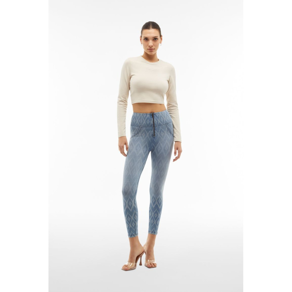 Freddy WR.UP® Damen Push-Up Jeans - 7/8 High Waist Skinny - Allover Laserprint - Denim - Blaue Nähte - J170B