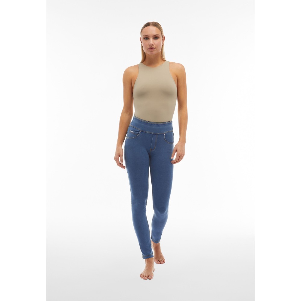 Freddy N.O.W.® Yoga Damen Comfort Jeans - Mid Waist Skinny - Hellblau - Gelbe Nähte - J4Y