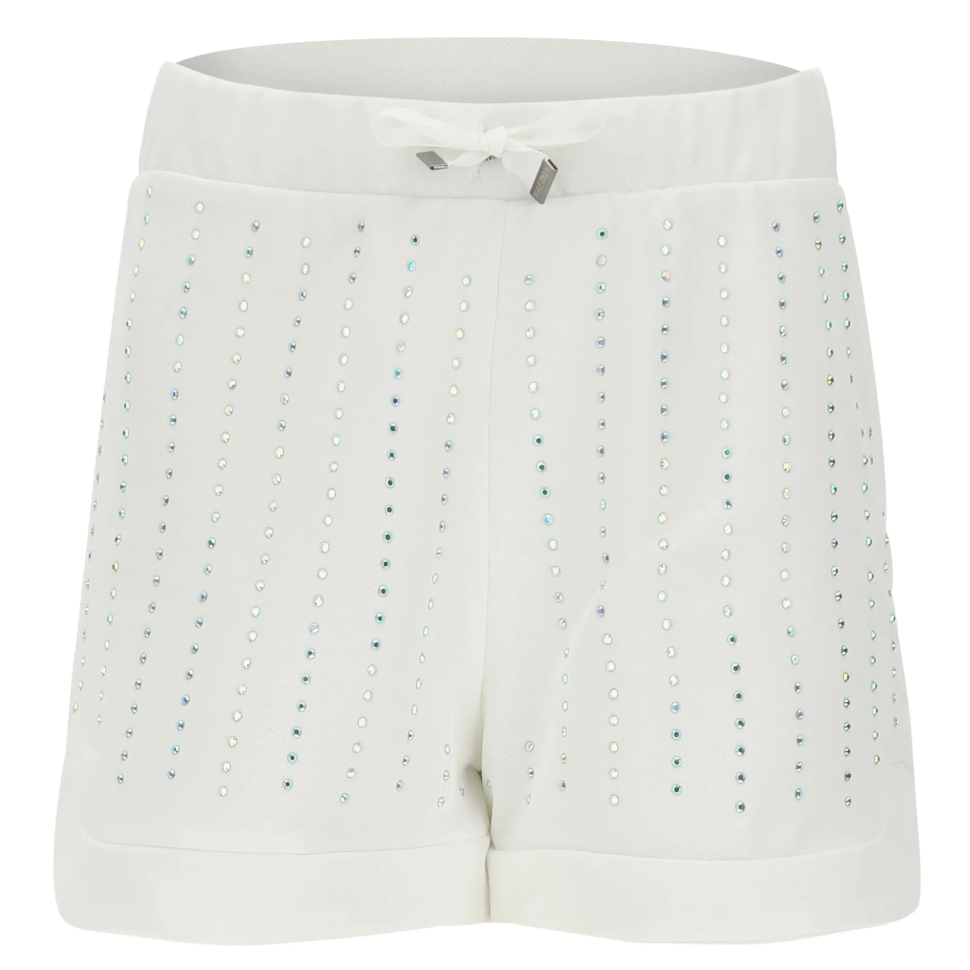 Shorts mit abgerundeten Beinabschlüssen und Kristallstreifen - White - W