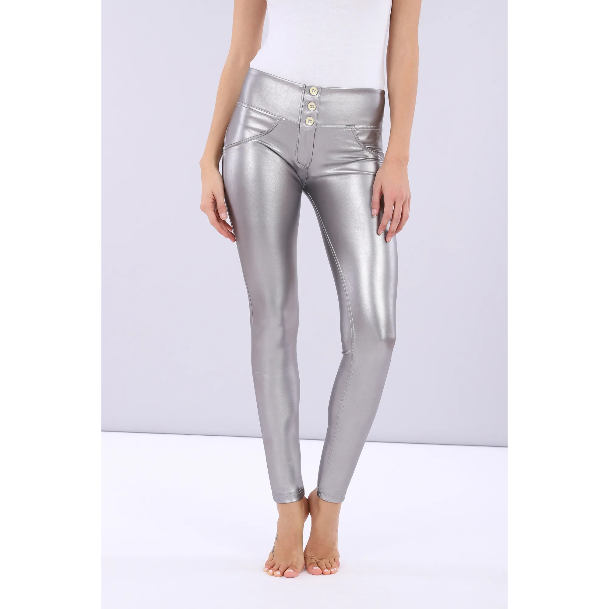 WR.UP® Vegan Leather - Mid Waist Skinny - Opaque Metallized - Silver - S22