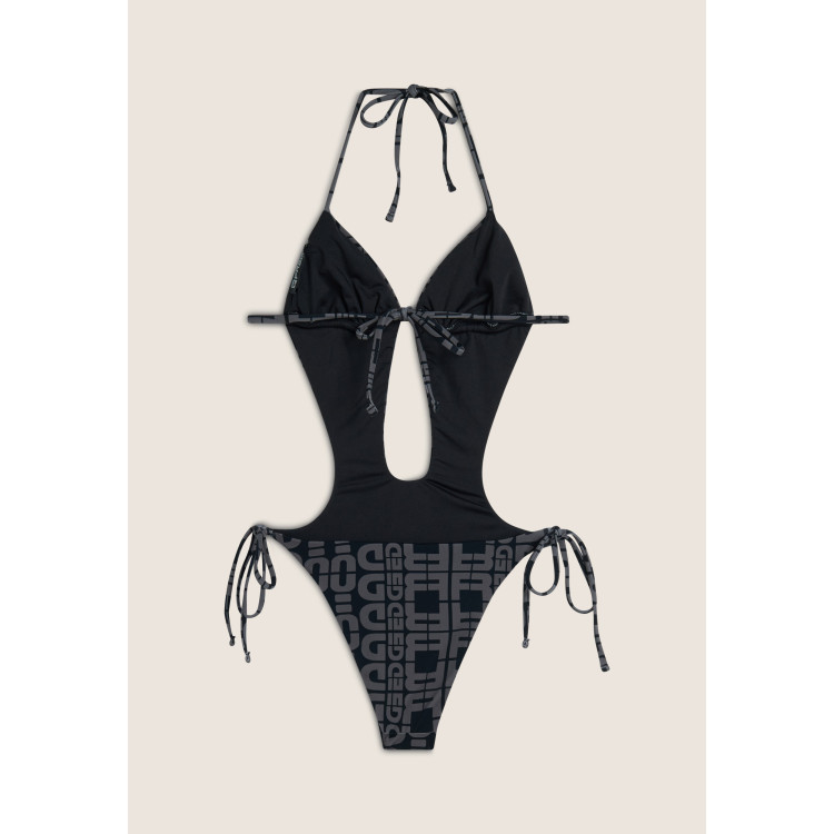 Freddy Einteiliger Badeanzug mit Cut-outs und Allover-Logo-Print - BLACK