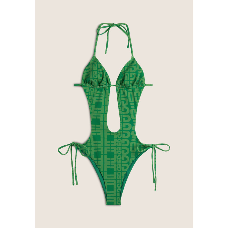 Freddy Einteiliger Badeanzug mit Cut-outs und Allover-Logo-Print - GREEN