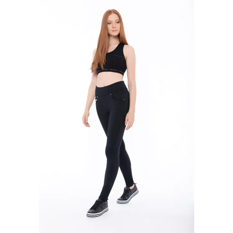 Freddy N.O.W.® Yoga Tech Damen Comfort Hose - Mid Waist Skinny-Schwarz | Stretchhosen