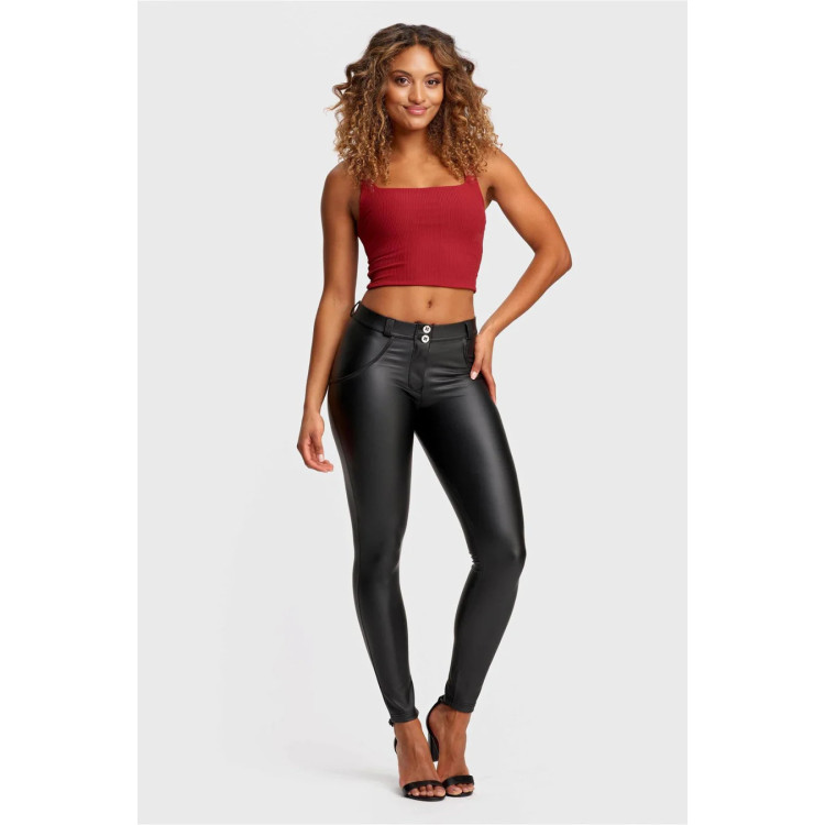 Freddy WR.UP® Vegan Leather Damen Push-Up Lederhose - Regular Waist Super Skinny - Schwarz