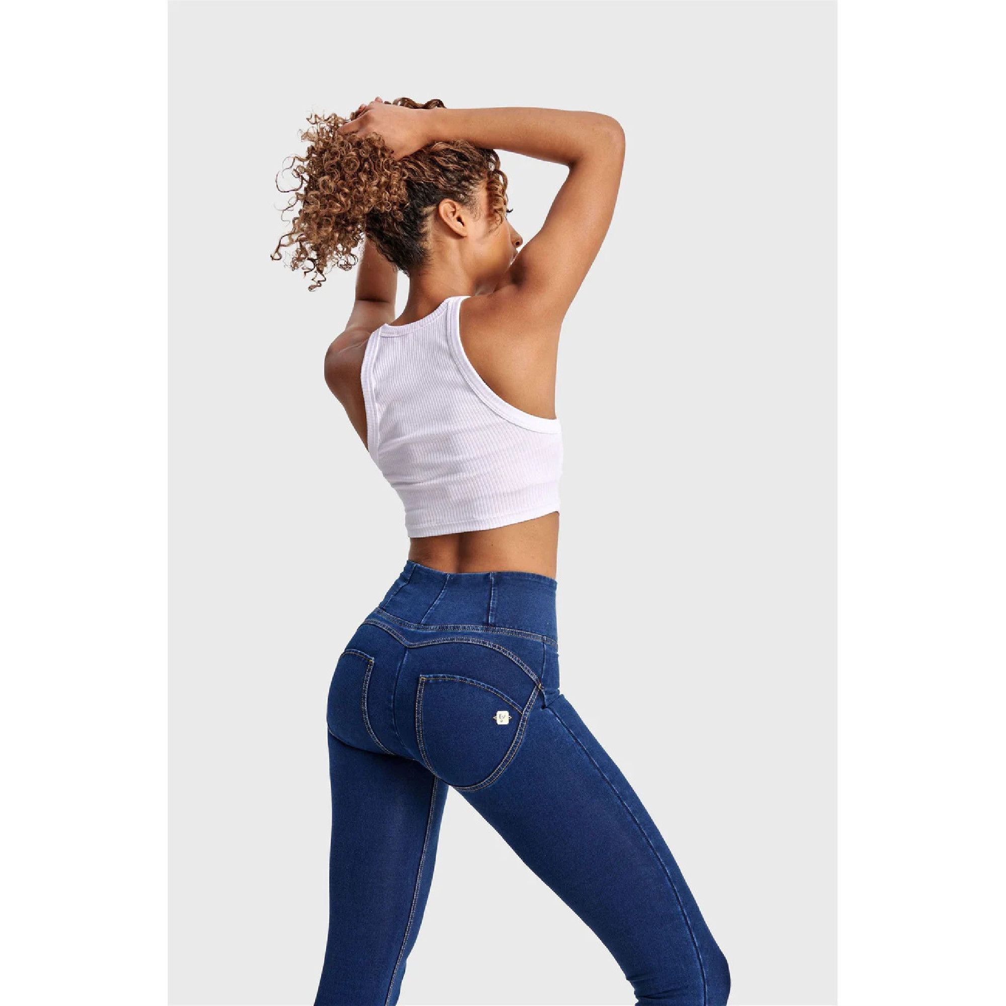 Freddy WR.UP® Damen Push-Up Jeans - High Waist Super Skinny - Indigoblau - Gelbe Nähte