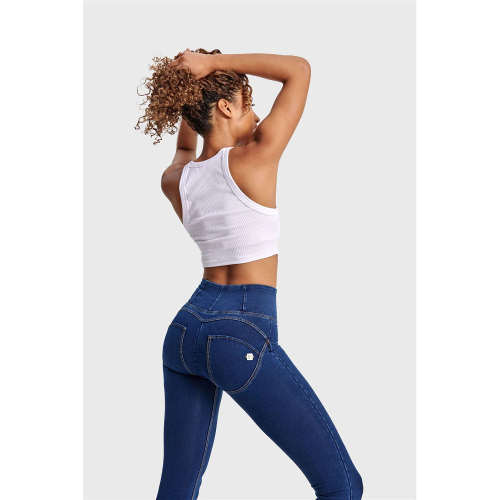 Freddy WR.UP® Damen Push-Up Jeans - High Waist Super Skinny - Indigoblau - Gelbe Nähte