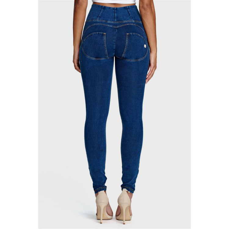 Freddy WR.UP® Damen Push-Up Jeans - High Waist Super Skinny - Indigoblau - Gelbe Nähte