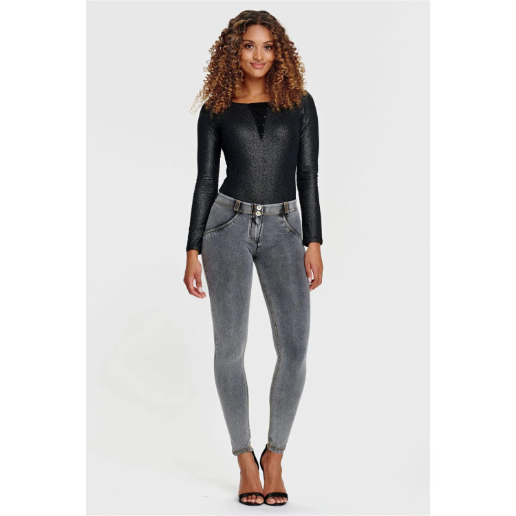 Freddy WR.UP® Damen Push-Up Jeans - Regular Waist Super Skinny - Grau - Gelbe Nähte