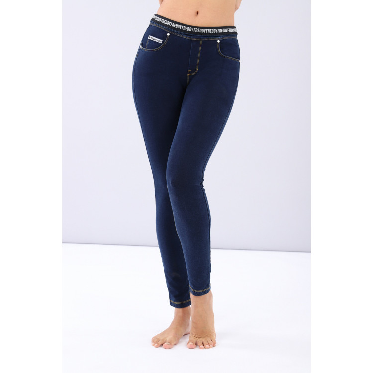 Freddy N.O.W.® Yoga Damen Comfort Jeans - Mid Waist Skinny - Blau - Blaue Nähte