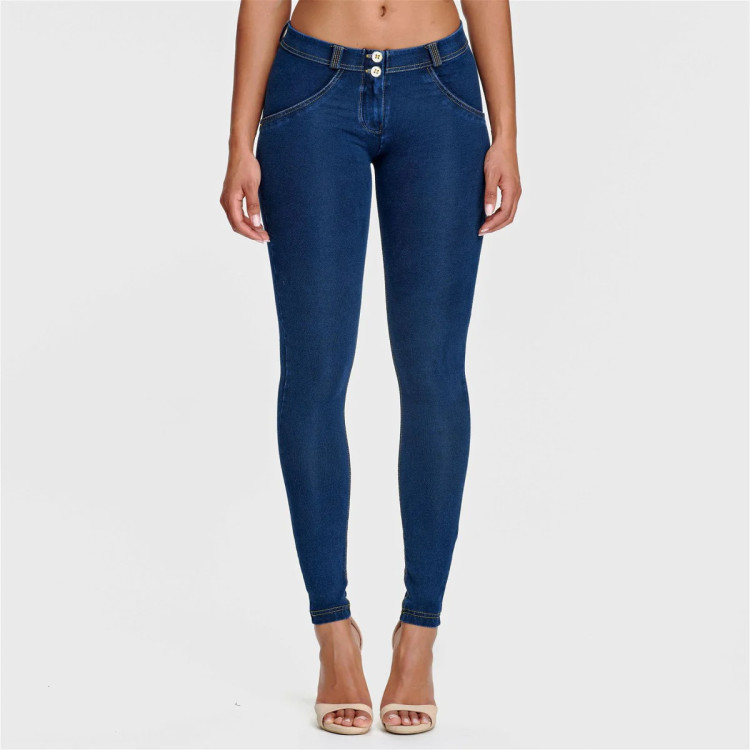 Freddy WR.UP® Damen Push-Up Jeans - Regular Waist Skinny - Indigoblau - Gelbe Nähte