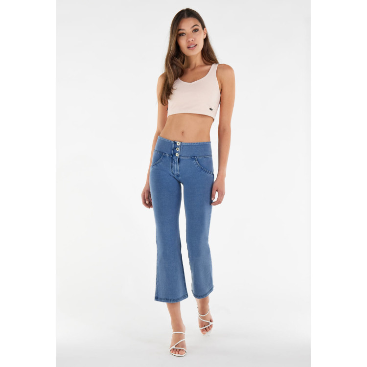 Freddy WR.UP® Damen Push-Up Jeans - High Waist Culottes - Hellblau - Blaue Nähte - J4B