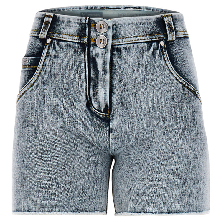 Freddy WR.UP® Snug Damen Push-Up Shorts - Regular Waist - Denim Moonshine Indigo - Gelbe Nähte - J78Y