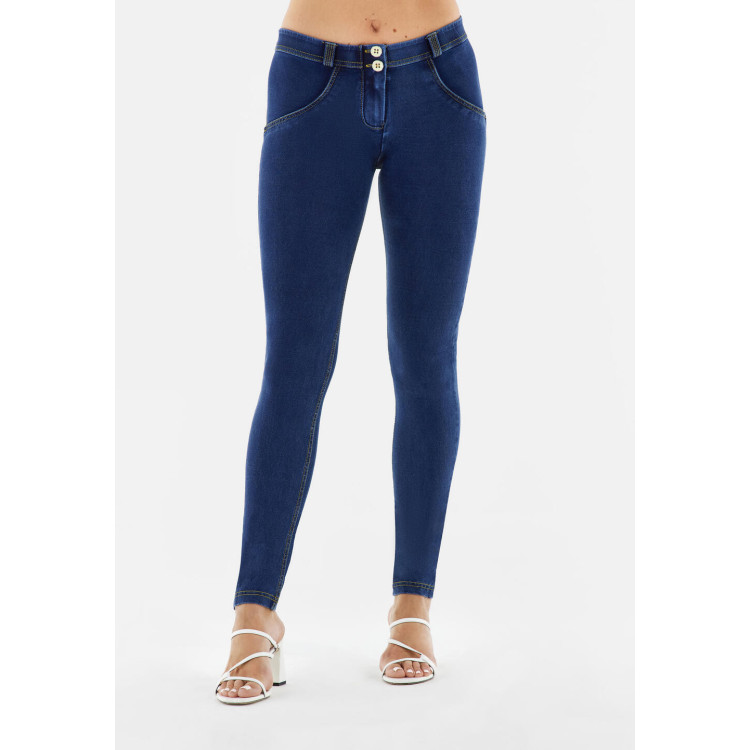 Freddy WR.UP® Damen Push-Up Jeans - Regular Waist Skinny - Indigoblau - Gelbe Nähte