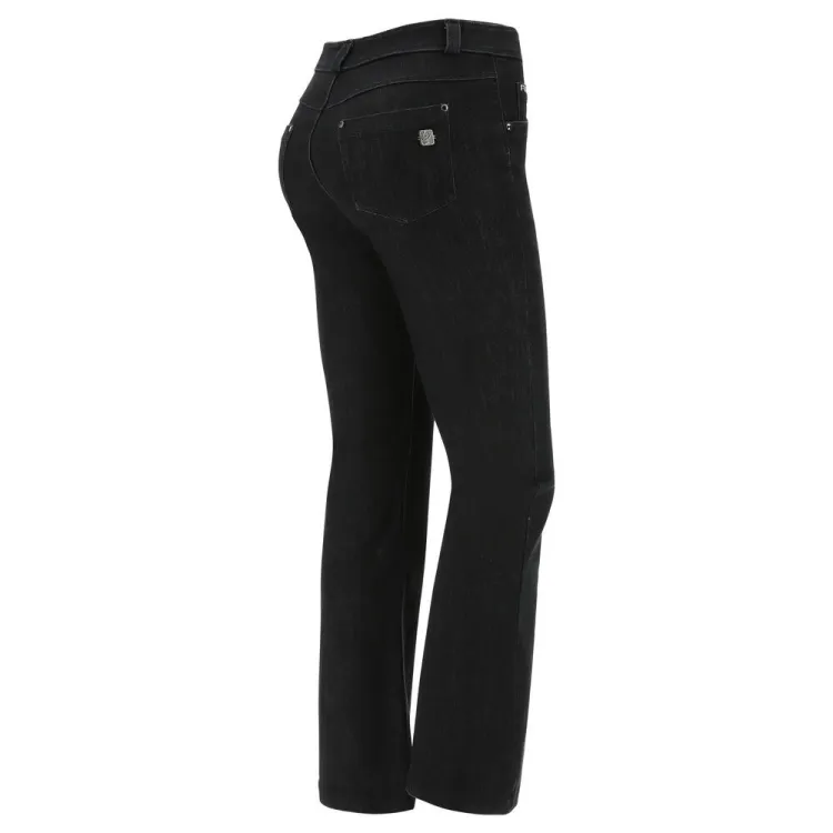 Freddy Fit Jeans - Regular Waist Flare - Cropped - Black Denim – Black Seam - J7N