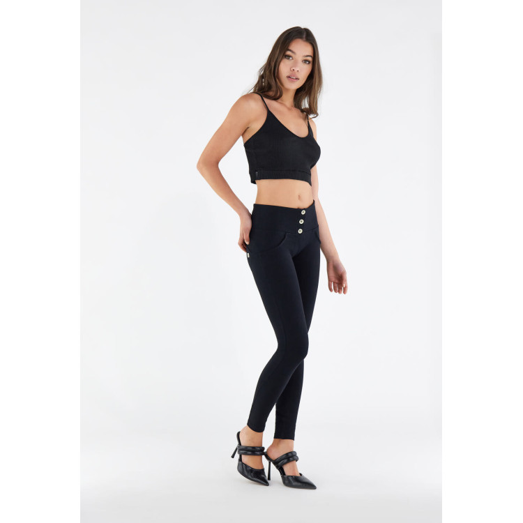 Freddy WR.UP® Curvy Damen Push-Up Hose - Buttoned High Waist Skinny - Schwarz