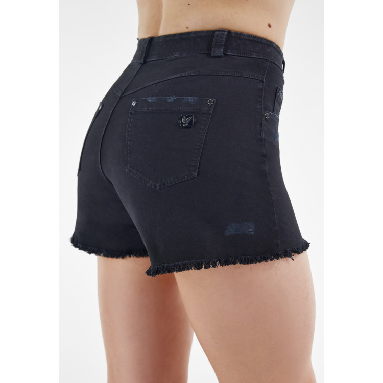 Freddy Damen Fit Jeans - Regular Waist Shorts - Fransen am Saum - Schwarz - N0