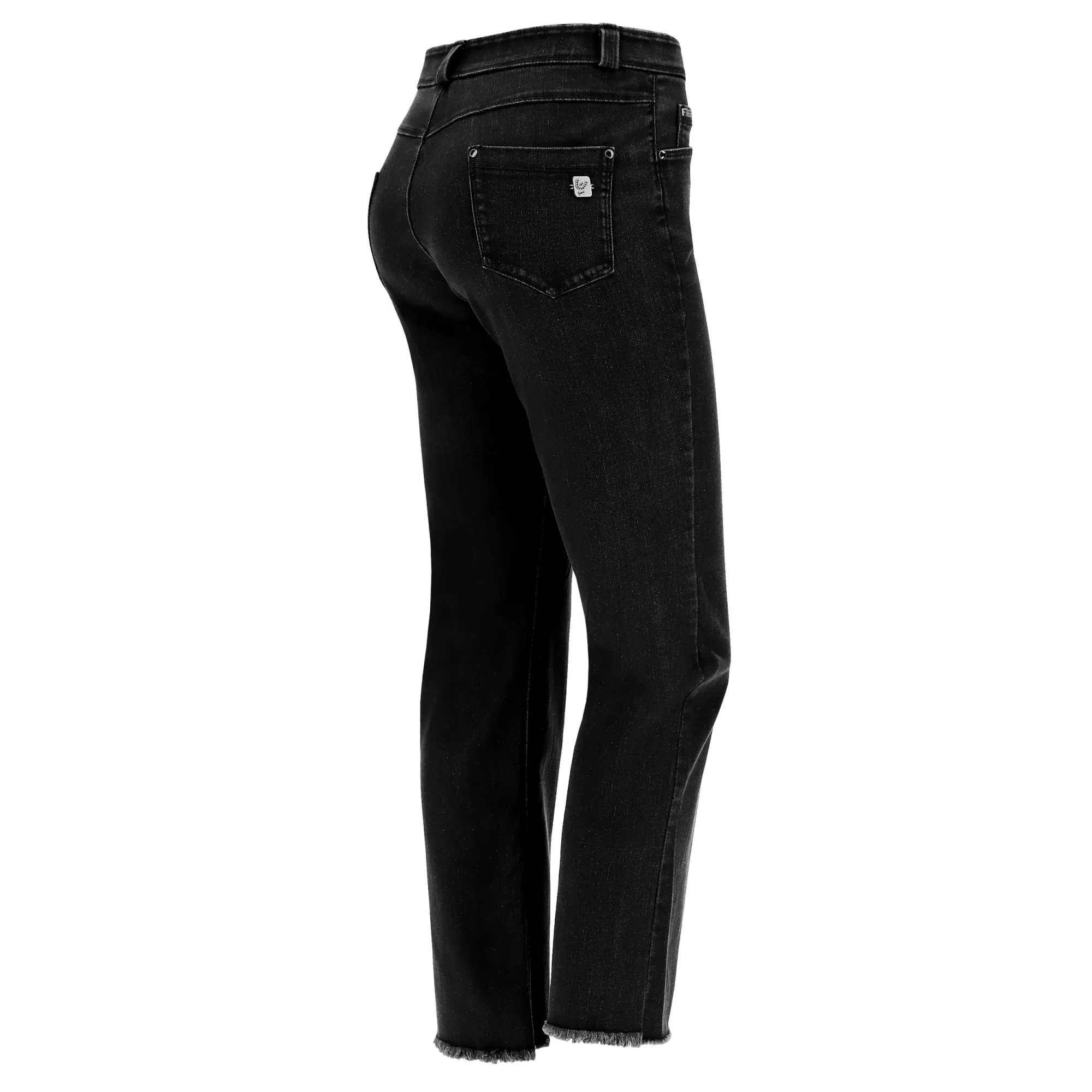 Freddy Fit Jeans - Regular Waist Straight - Cropped - Black Denim – Black Seam - J7N
