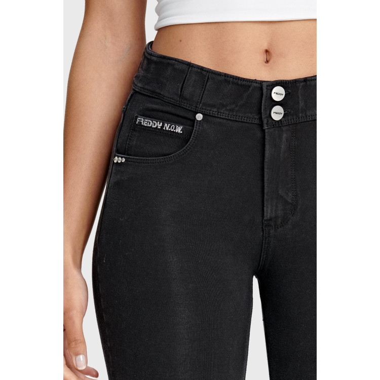 Freddy N.O.W.® Damen Comfort Jeans - Mid Waist Skinny - Schwarz – Schwarze Nähte