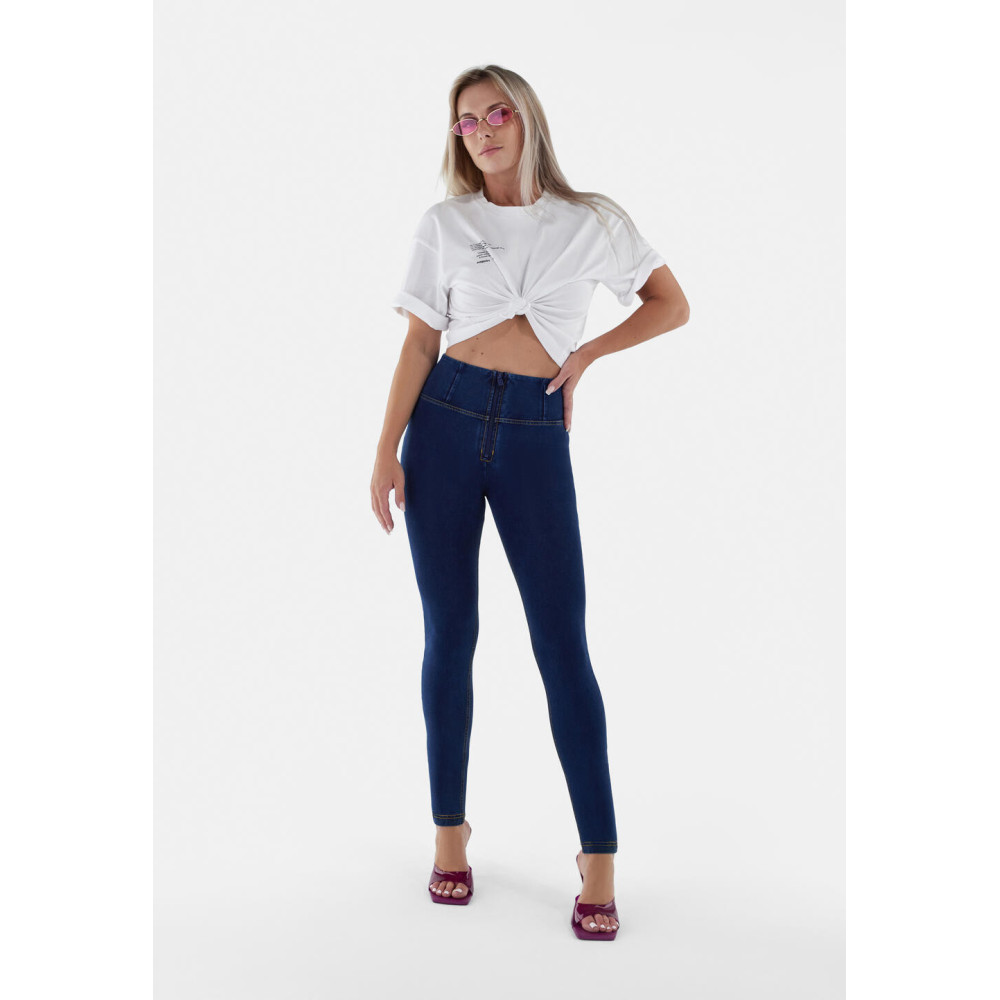 Freddy WR.UP® Damen Push-Up Jeans - High Waist Skinny - Indigoblau - Gelbe Nähte