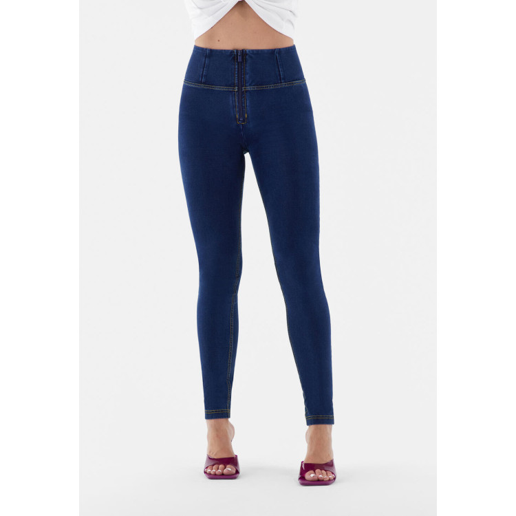 Freddy WR.UP® Damen Push-Up Jeans - High Waist Skinny - Indigoblau - Gelbe Nähte