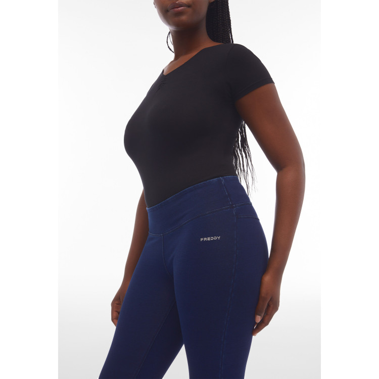 Freddy N.O.W.® Damen Comfort Jeggins - 7/8 Mid Waist Super Skinny - Indigoblau - Blaue Nähte