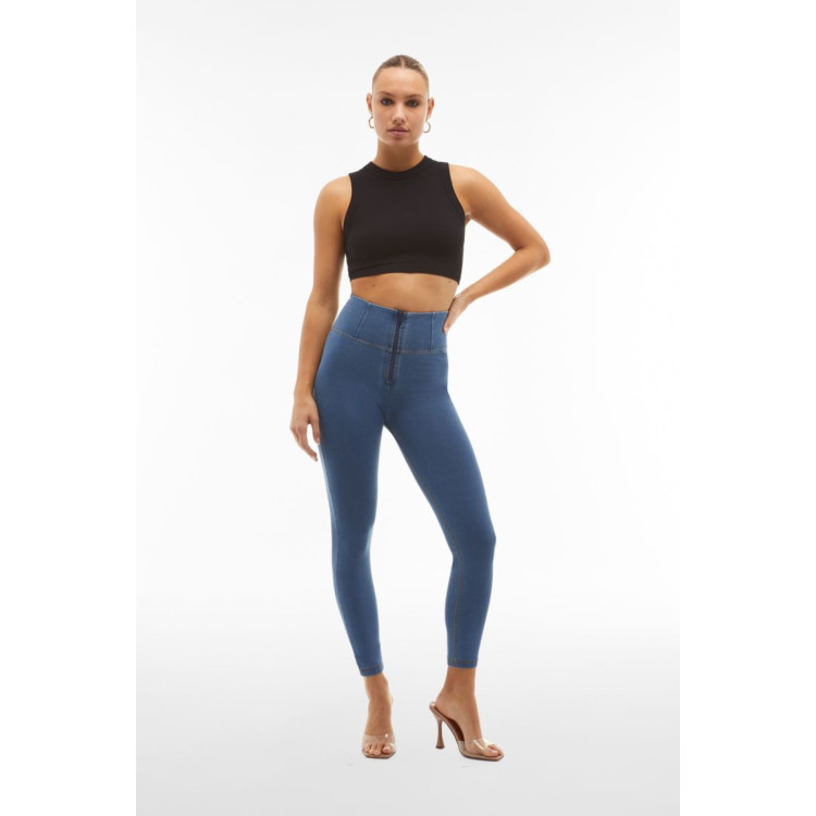 Freddy WR.UP® Damen Push-Up Jeans - 7/8 High Waist Super Skinny - Hellblau - Gelbe Nähte