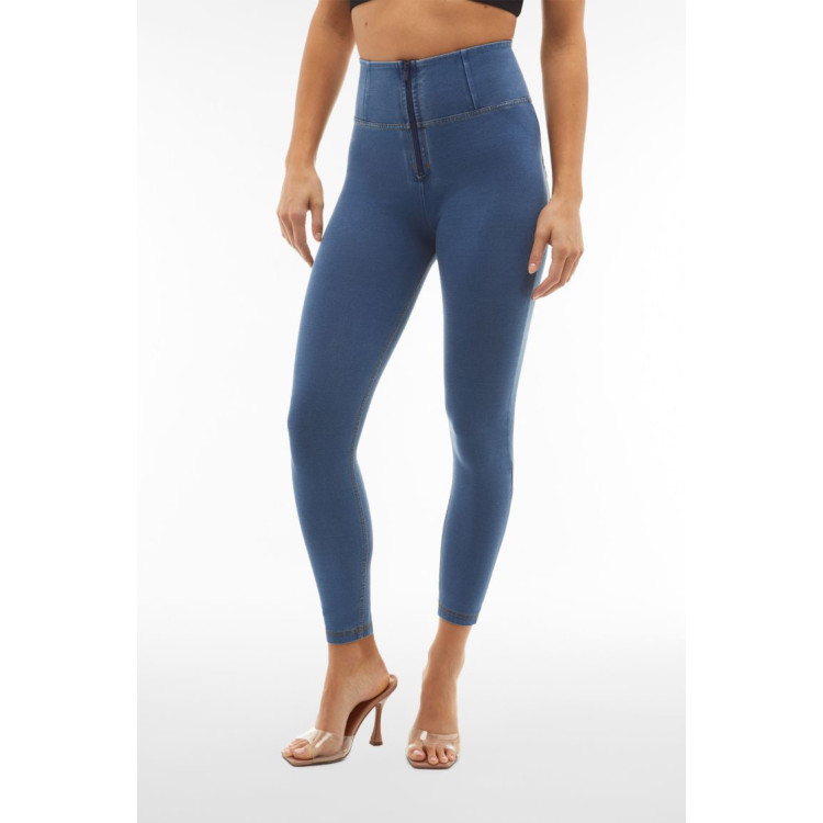 Freddy WR.UP® Damen Push-Up Jeans - 7/8 High Waist Super Skinny - Hellblau - Gelbe Nähte