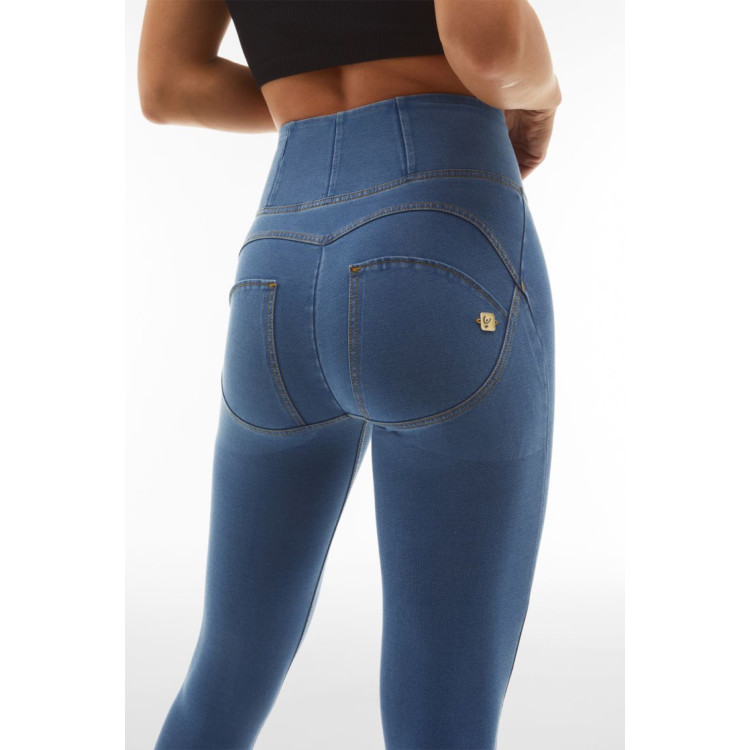 Freddy WR.UP® Damen Push-Up Jeans - 7/8 High Waist Super Skinny - Hellblau - Gelbe Nähte