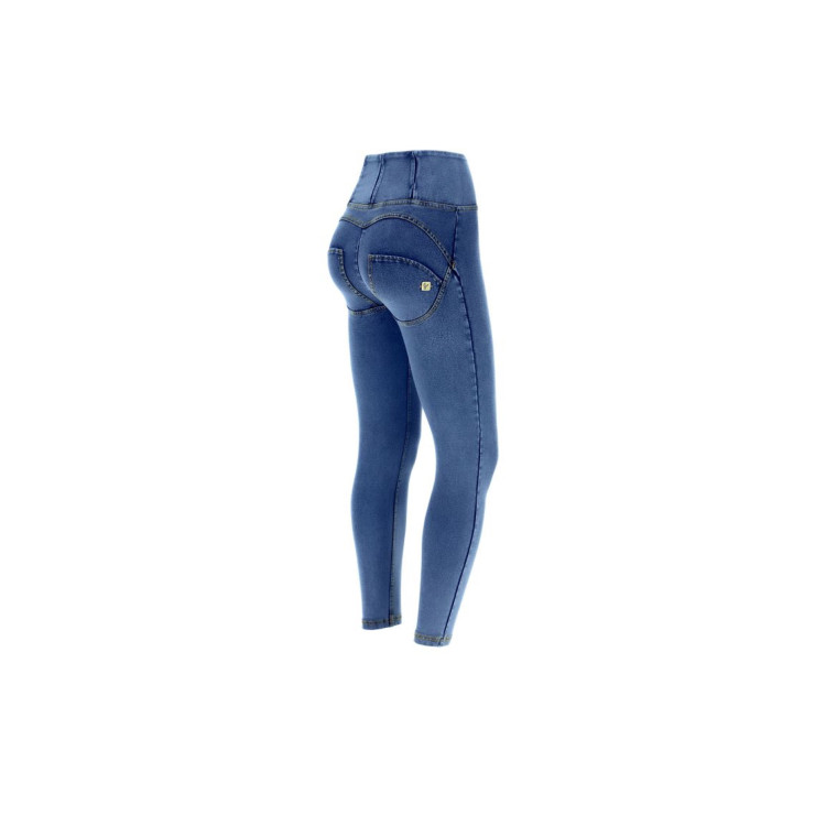 Freddy WR.UP® Damen Push-Up Jeans - 7/8 High Waist Super Skinny - Hellblau - Gelbe Nähte