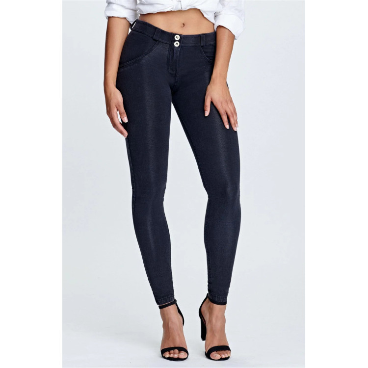 Freddy WR.UP® Damen Push-Up Jeans - Regular Waist Super Skinny - Schwarz - Schwarze Nähte