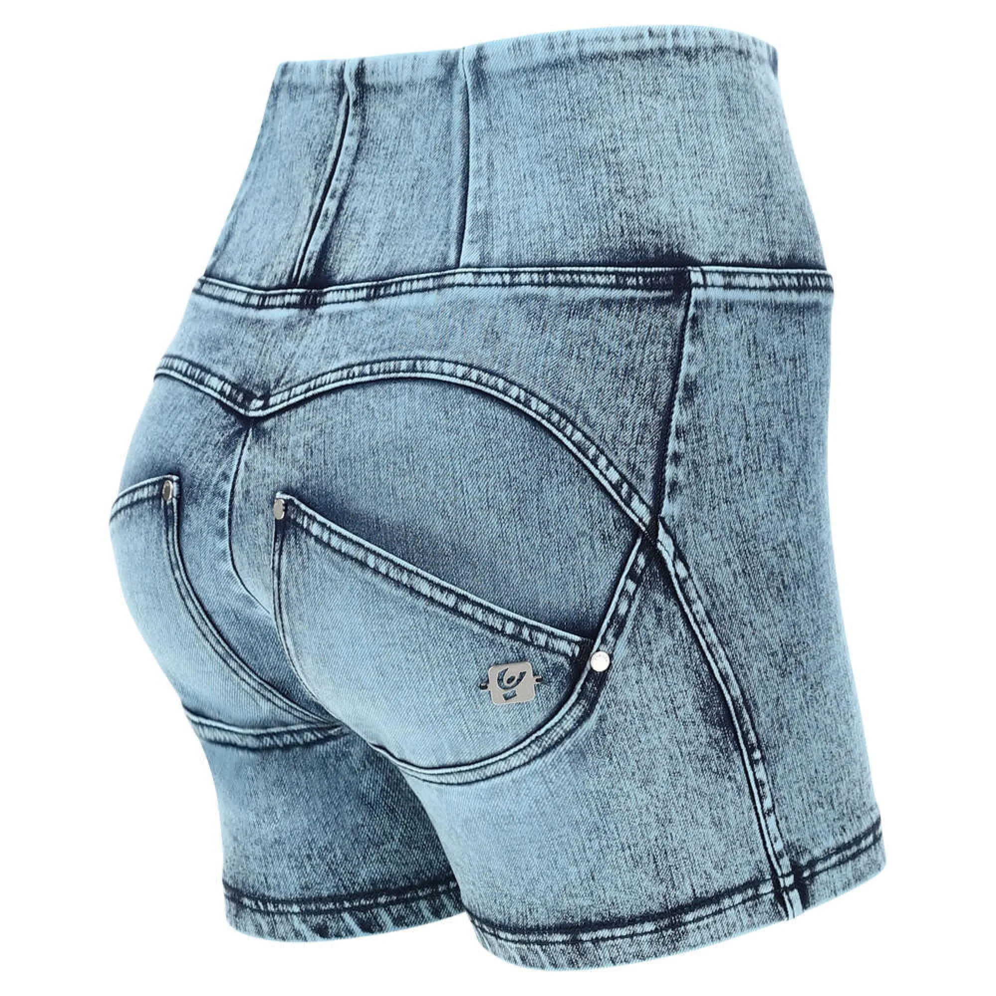 WR.UP® Snug Denim Shorts - High Waist - Lunar Wash Denim Light Blue - Blue Seam - J86B