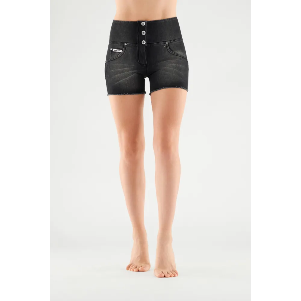 WR.UP® Snug Denim Shorts - High Waist - Black Denim – Black Seam - J7N
