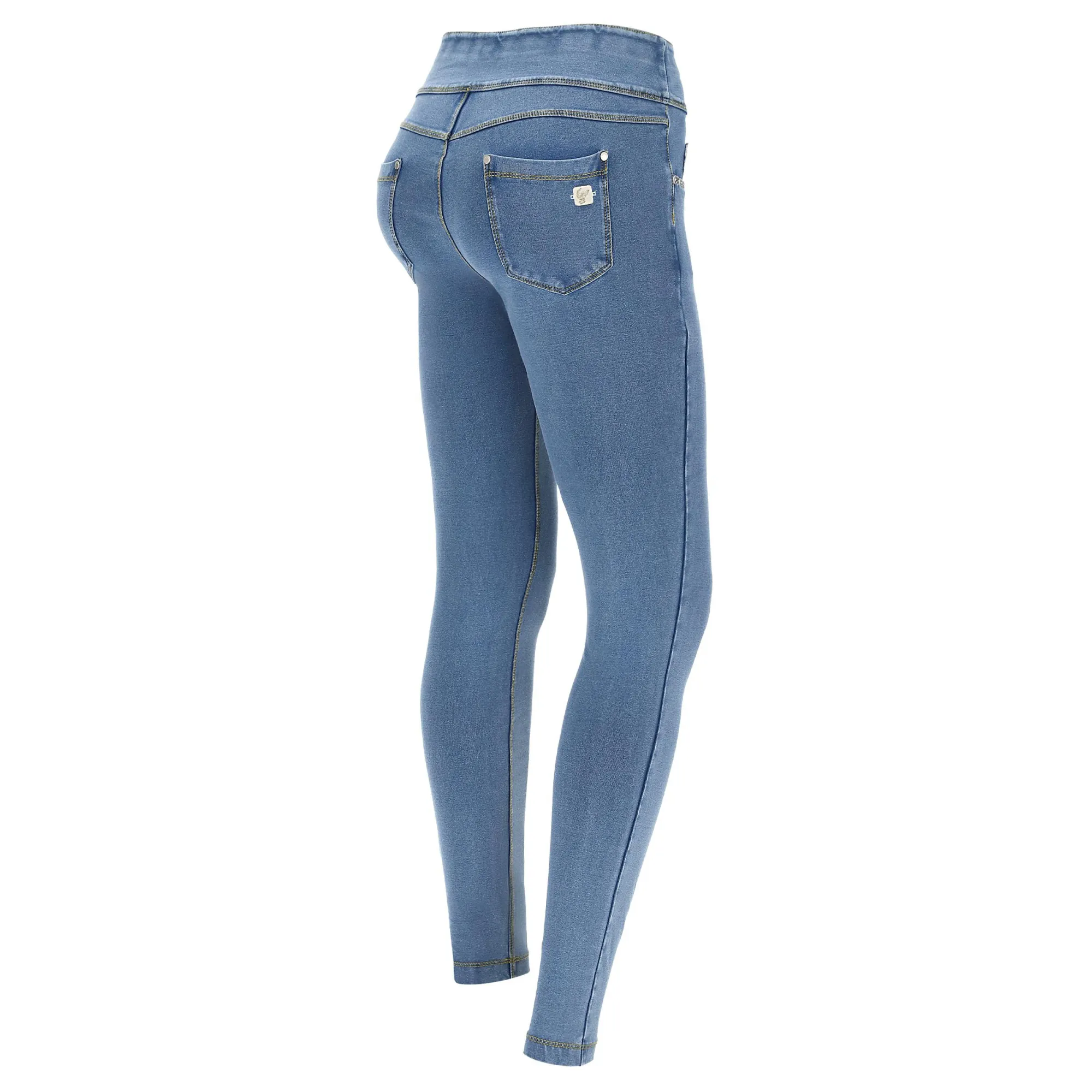 Freddy N.O.W.® Yoga Damen Comfort Jeans - Mid Waist Skinny - Hellblau - Gelbe Nähte