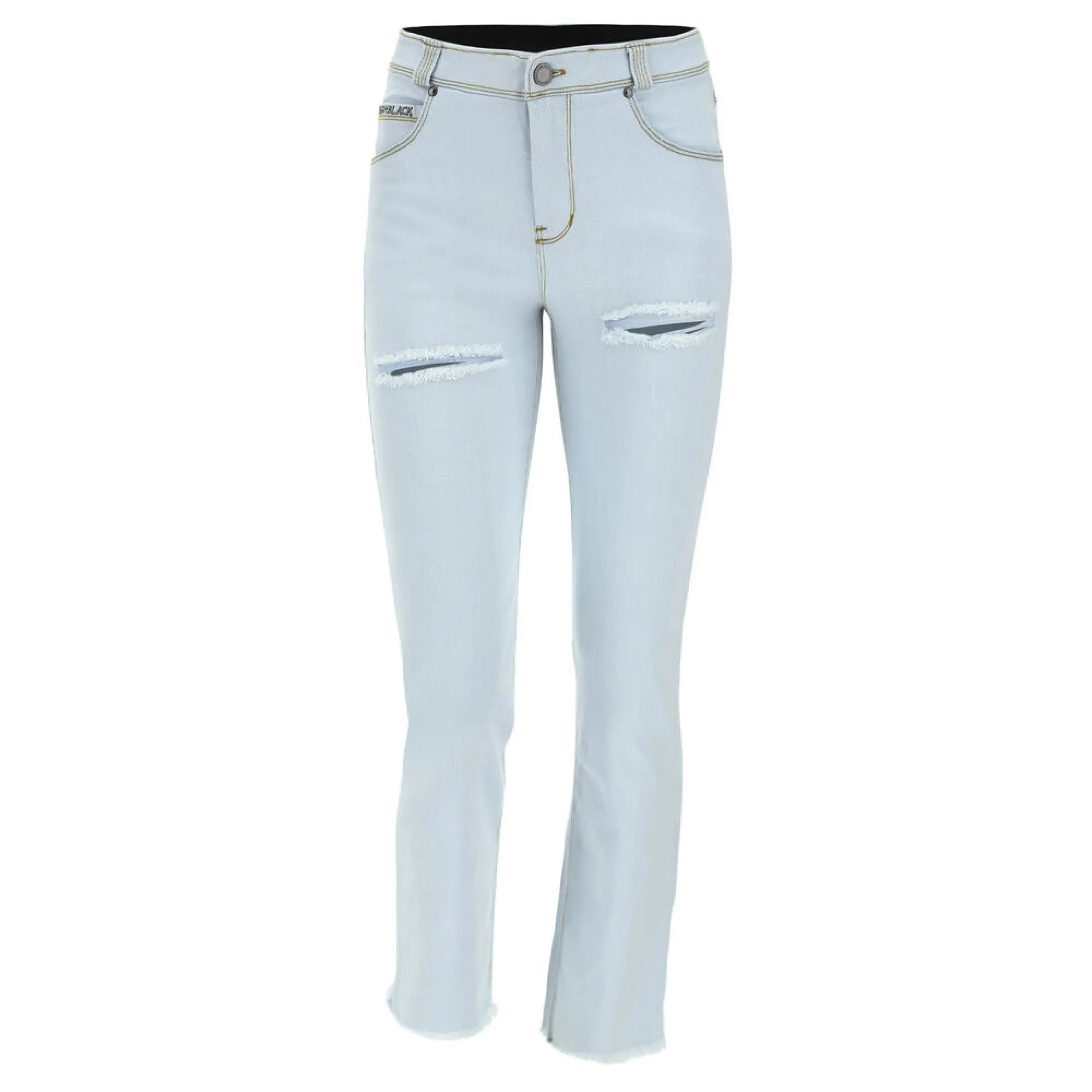 Freddy Fit Jeans - Regular Waist Wide Leg Bottom Cropped - Super White Denim - Yellow Seam - J85Y