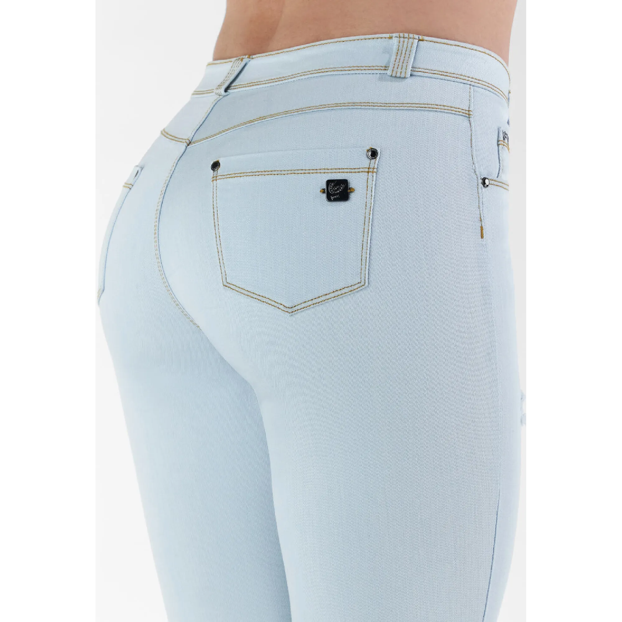 Freddy Fit Jeans - Regular Waist Wide Leg Bottom Cropped - Super White Denim - Yellow Seam - J85Y