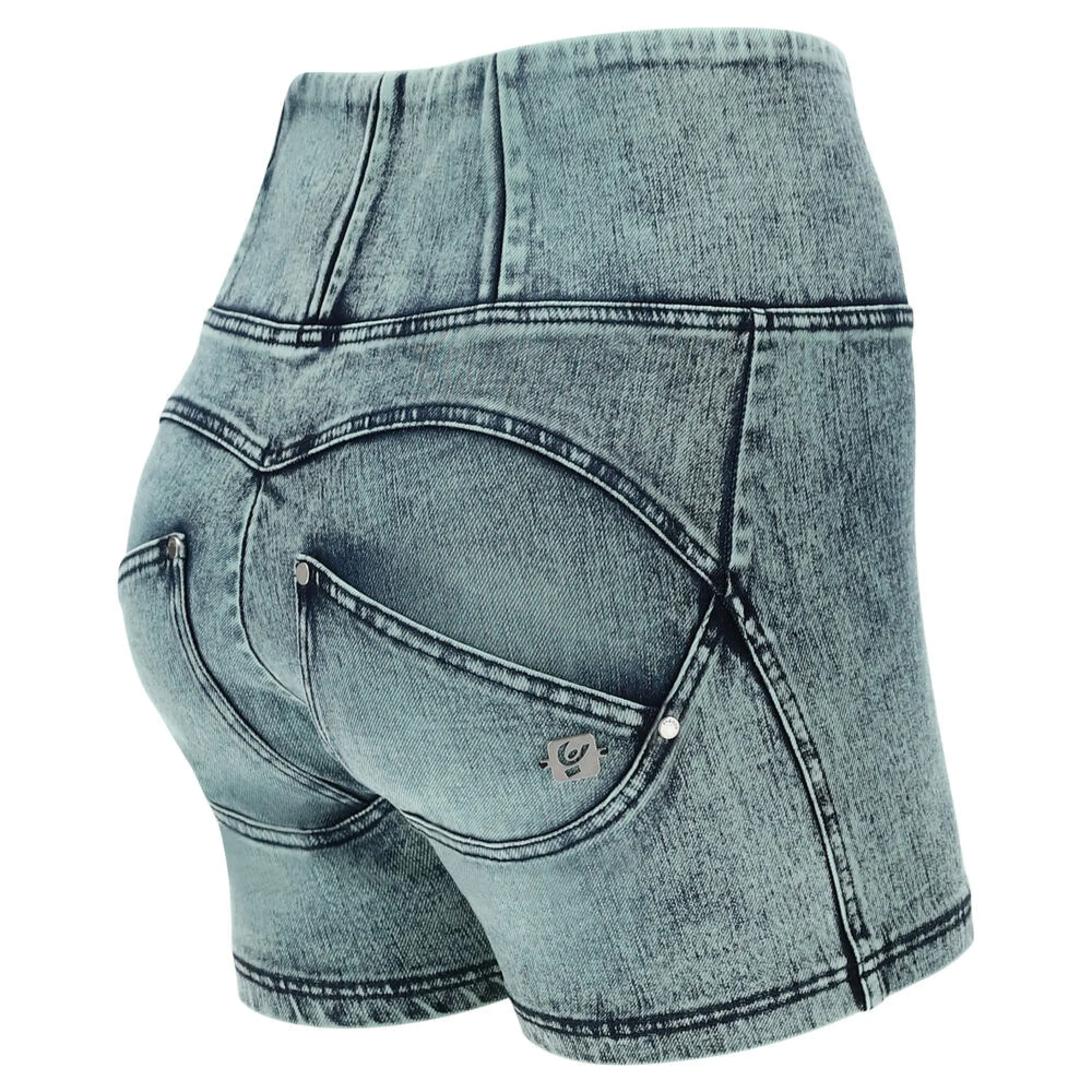 WR.UP® Snug Denim Shorts - High Waist - Lunar Wash Denim Light Green - Blue Seam - J90B