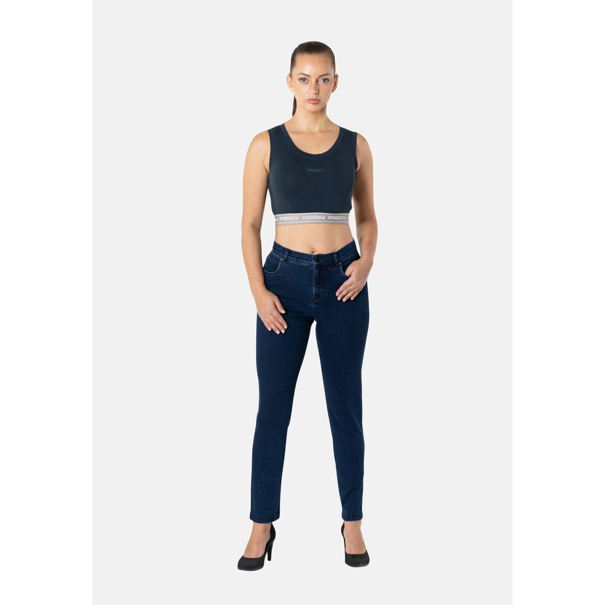 Freddy Fit Jeans - Regular Waist Flare - Cropped - Dark Denim – Blue Seam - J0B