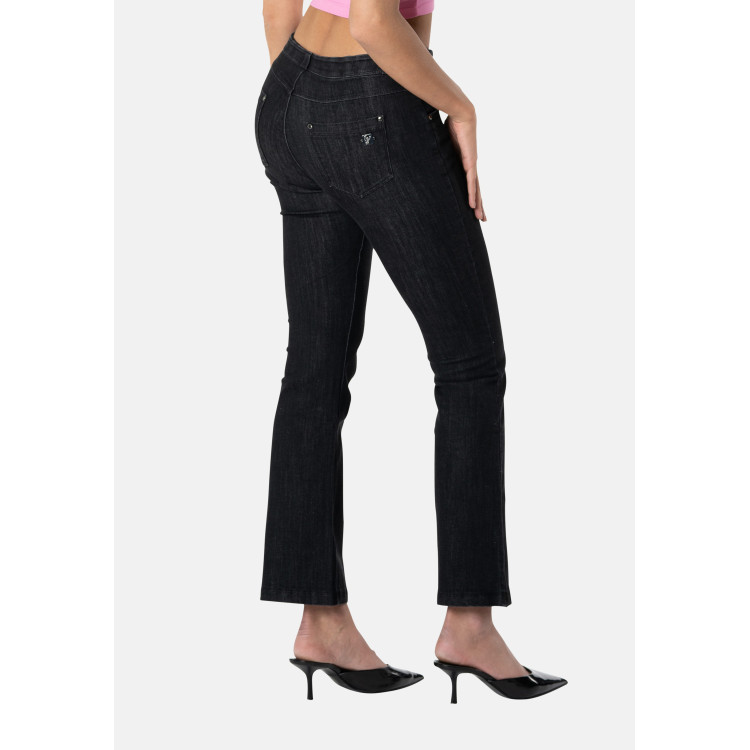 Freddy Fit Jeans - Regular Waist Flare - Cropped - Black Denim – Black Seam - J7N