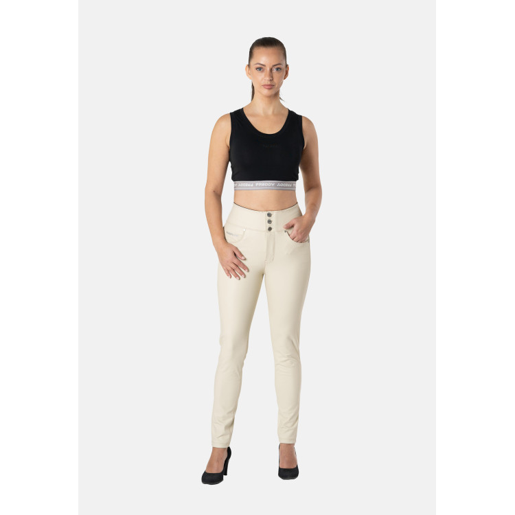 Freddy N.O.W.® Vegan Leather Damen Comfort Lederhose - Mid Waist Skinny - Beige - Z106