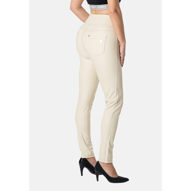 Freddy N.O.W.® Vegan Leather Damen Comfort Lederhose - Mid Waist Skinny - Beige - Z106