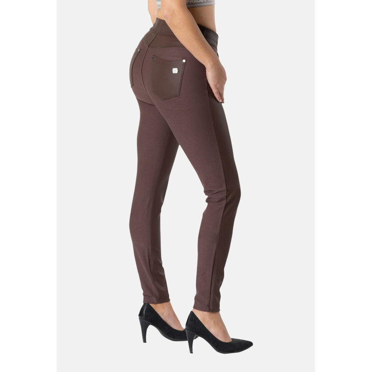 Freddy N.O.W.® Damen Comfort Hose - Mid Waist Super Skinny - Ecoledereinsätze - Dunkelbraun - M29