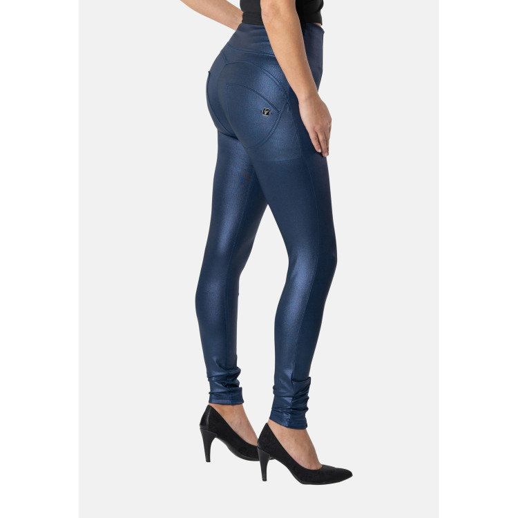 Freddy WR.UP® Damen Push-Up Hose - High Waist Super Skinny - Wet Effect - Mittelblau