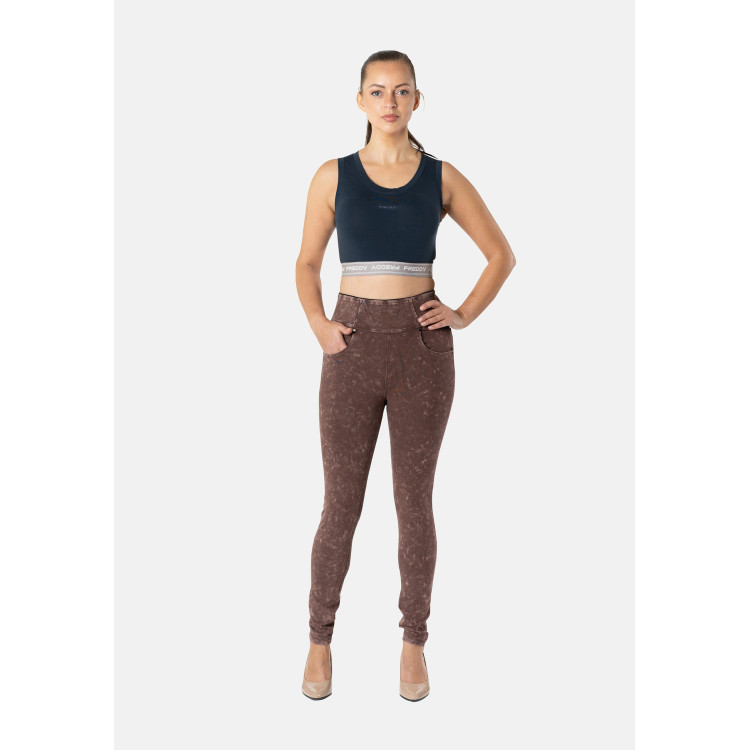 Freddy N.O.W.® Yoga Damen Comfort Jeans - High Waist Skinny - Stückgefärbt - Dunkelbraun - M29