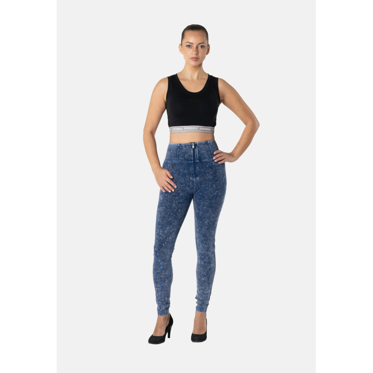 Freddy WR.UP® Damen Push-Up Hose - High Waist Super Skinny - Garment Dyed - Dunkelblau - B57