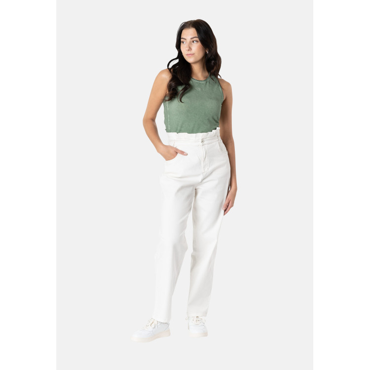 Freddy Day Off Damen Carrot Jeans - Geraffter Saum - Garment Dyed  - Direct Dyed - Beige - I38X