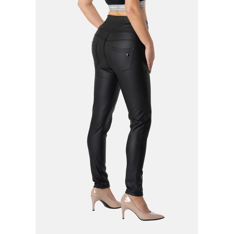 Freddy N.O.W.® Yoga Vegan Leather Damen Comfort Lederhose - High High Waist Super Skinny - Schwarz - N0