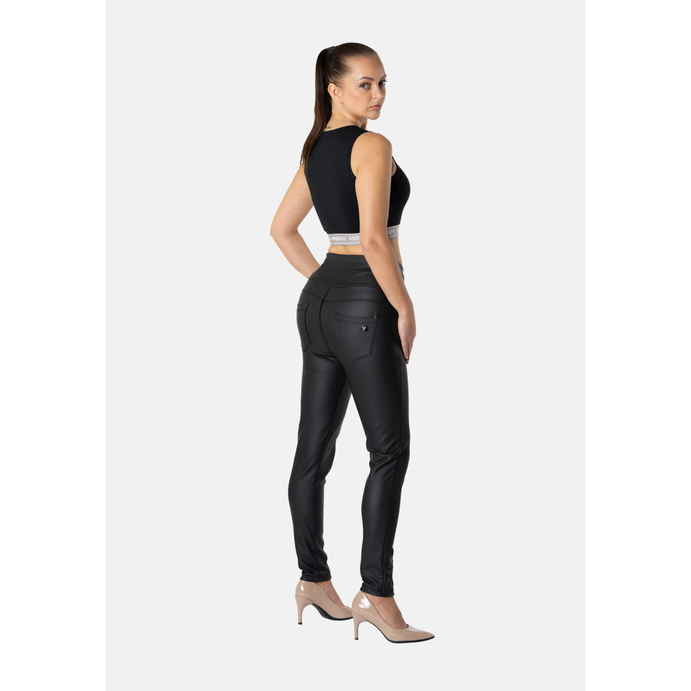 Freddy N.O.W.® Yoga Vegan Leather Damen Comfort Lederhose - High High Waist Super Skinny - Schwarz - N0