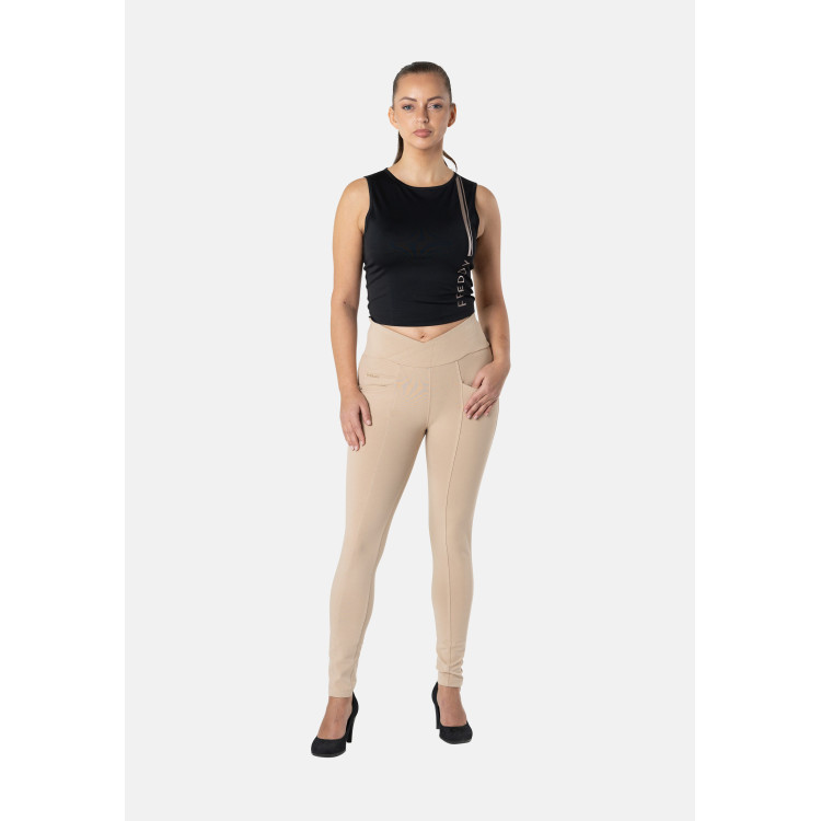 Freddy N.O.W.® Yoga Damen Comfort Hose - High High Waist Super Skinny - überkreutzter Bund - Hellbraun - M35