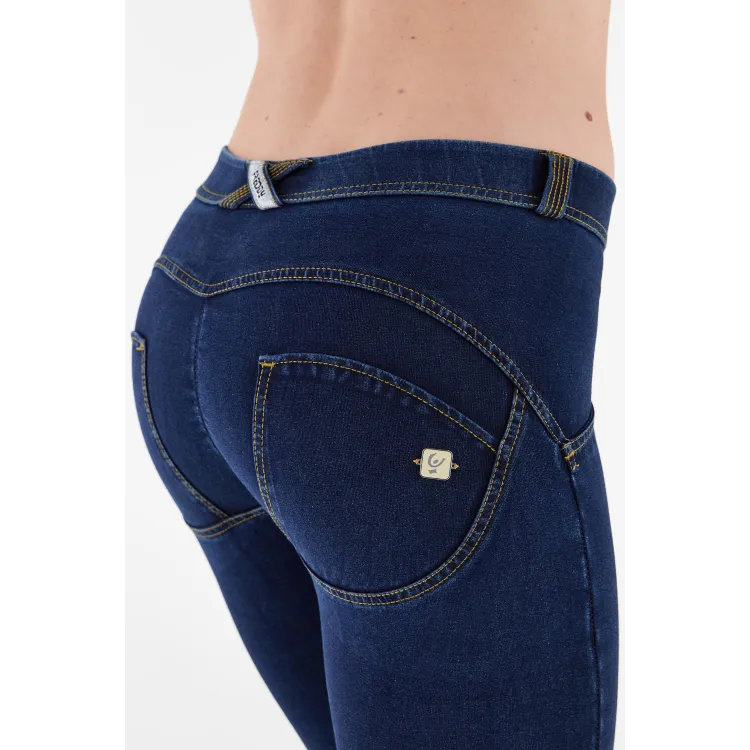 Freddy WR.UP® Damen Push-Up Jeans - 7/8 Regular Waist Super Skinny - Indigoblau - Gelbe Nähte