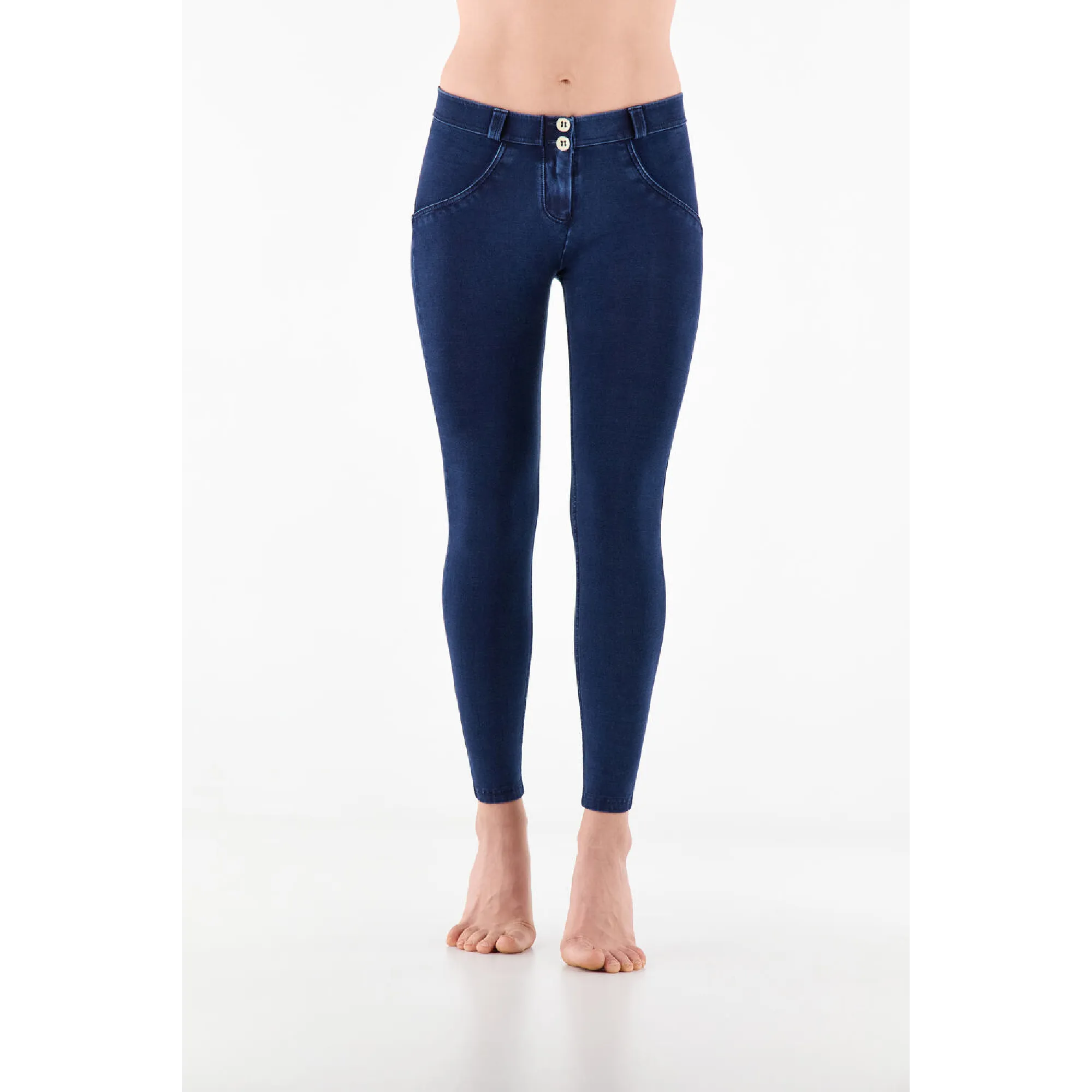 Freddy WR.UP® Damen Push-Up Jeans - 7/8 Regular Waist Super Skinny - Indigoblau - Blaue Nähte
